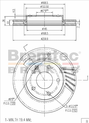 BREMTEC EURO-LINE BRAKE DISC ROTOR PAIR BDR10350EL