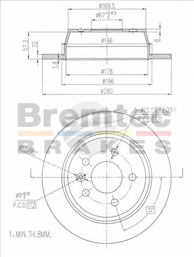 BREMTEC EURO-LINE BRAKE DISC ROTOR PAIR BDR10400EL