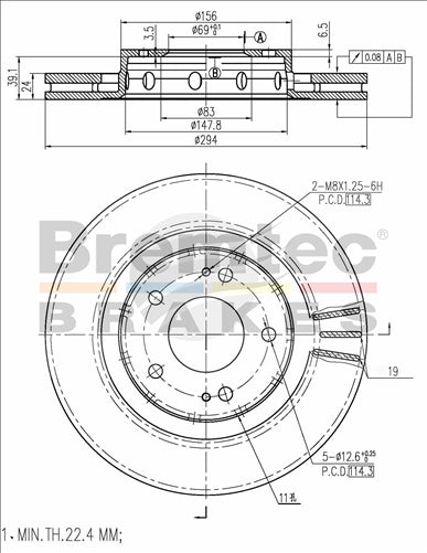 BREMTEC EURO-LINE BRAKE DISC ROTOR PAIR BDR13850EL