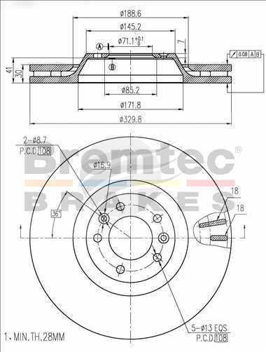 BREMTEC EURO-LINE BRAKE DISC ROTOR PAIR BDR16900EL