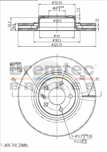 BREMTEC EURO-LINE BRAKE DISC ROTOR PAIR BDR17430EL
