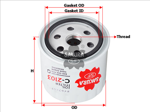 Sakura OIL FILTER FITS WCO73 15310-01700 C-2103