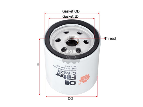 Sakura OIL FILTER FITS Z661 WCO10 C-6214-3 030.115.561AB C-6228