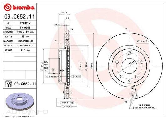 DISC ROTOR FRONT MAZDA 3 CX3 AXELA\ 295*25*23 - 09.C652.11