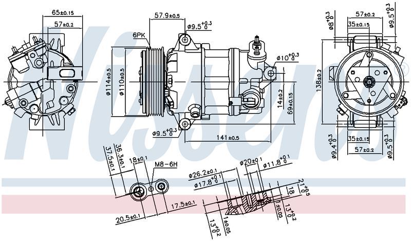 Nissens COMPRESSOR ALFA ROMEO GIULIETTA 2.0L DSL 12-15 CVC 12V 6PV 110mm