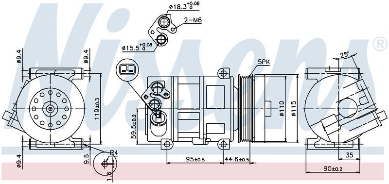 Nissens COMPRESSOR FIAT DOBLO 1.4L 02/10- FIAT PUNTO1.4L -10/05 5SL12C CM5922N