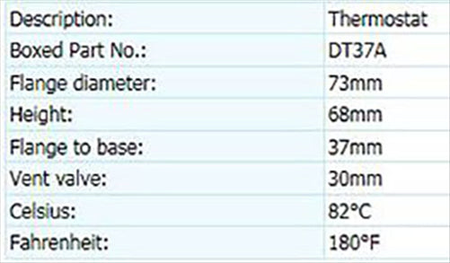 DAYCO THERMOSTAT 82 DEGREES C - 180 DEGREES F DT37A