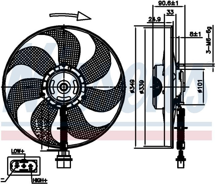 Nissens FAN CONDENSER AUDI TT 96-ON 12V 3 PIN MOTOR AND BLADE EF1814