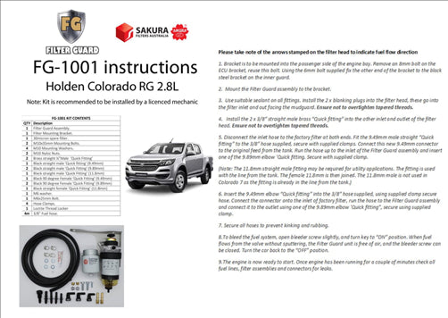 FILTER GUARD PRE FILTER DIESEL FUEL KIT HOLDEN COLORADO RG FG-1001