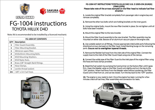 FILTER GUARD PRE FILTER DIESEL FUEL KIT TOYOTA HILUX KUN26R FG-1004