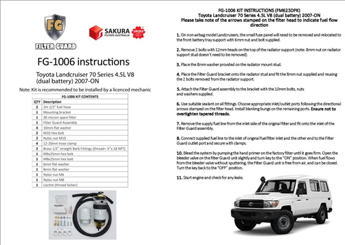 FILTER GUARD PRE FILTER DIESEL FUEL KIT TOYOTA LANDCRUISER FG-1006