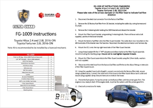 FILTER GUARD PRE FILTER DIESEL FUEL KIT TOYOTA HILUX FORTUNER FG-1009