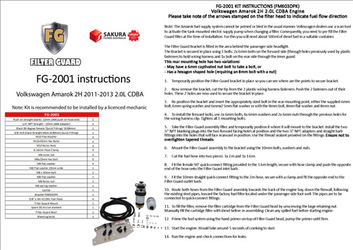 FILTER GUARD PRE FILTER DIESEL FUEL KIT VW AMAROK 2H CDBA FG-2001