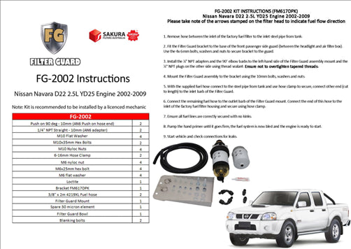 FILTER GUARD PRE FILTER DIESEL NISSAN NAVARA D22 YD25DDT FG-2002