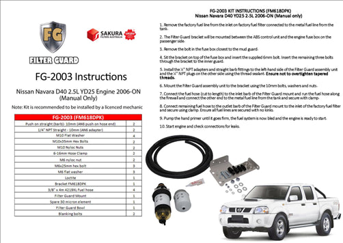 FILTER GUARD PRE FILTER DIESEL NISSAN NAVARA D40 PATHFINDER FG-2003