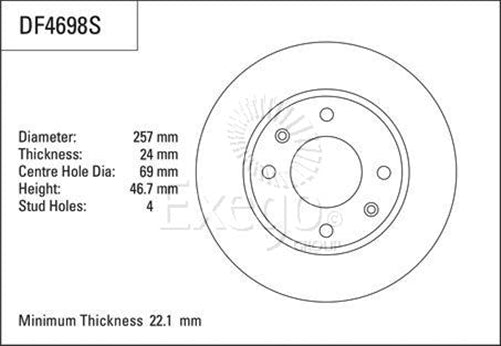 Disc Brake Rotor 257mm x 22 Min DF4698S