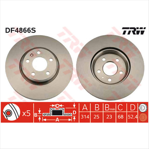 TRW Disc Brake Rotor 314mm x 23 Min
