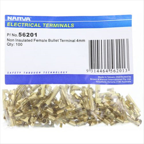 CRIMP TERMINAL FEMALE BULLET BRASS TERMINAL ENTRY 4MM 100 PCE 56201