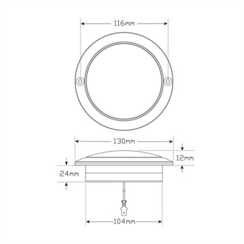 LED AUTO LAMPS 12V Round Stop/Tail Lamp With Clear Lens Recessed Mount 130mm Diamete