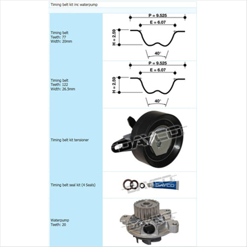 DAYCO BELT TIMING KIT - WITH WATER PUMP KTBA248P1