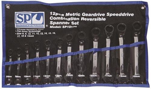 SP Tools 12pc Metric 15° Reversible Speed Drive Combination Geardrive Spanner Set