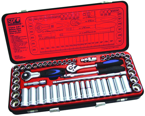 SP Tools Socket Set 51pc 3/8 Dr 12 & 6pt Metric/SAE