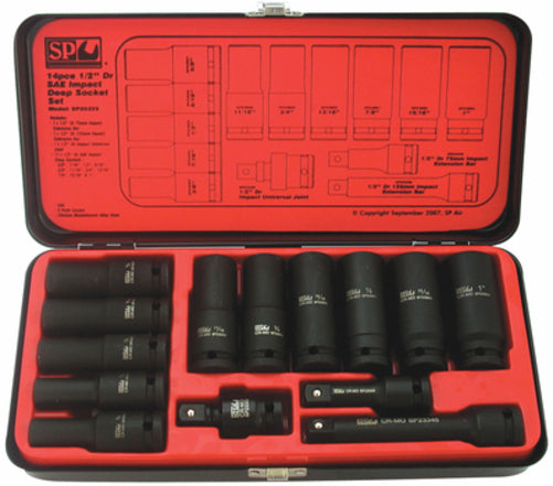 SP Tools Deep Socket Set Impact 1/2 Dr 6pt 14pc SAE
