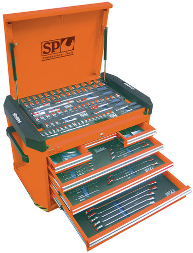 SP Tools 302pc Metric/SAE Tool Kit in Ballistic Orange 7 Drawer Concept Tool Box