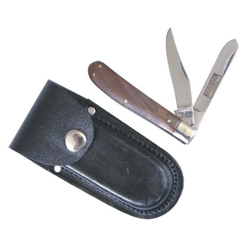 Toledo Stock Knife - Twin Blade 160mm With Leather Pouch