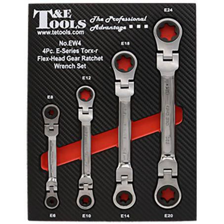 T & E TOOLS T&E E-Series Torx-r Flex-Head Gear Ratchet Wrench Set 4pc EW4