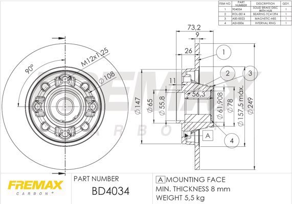 FREMAX BRAKE ROTOR SOLID EACH REAR BD-4034