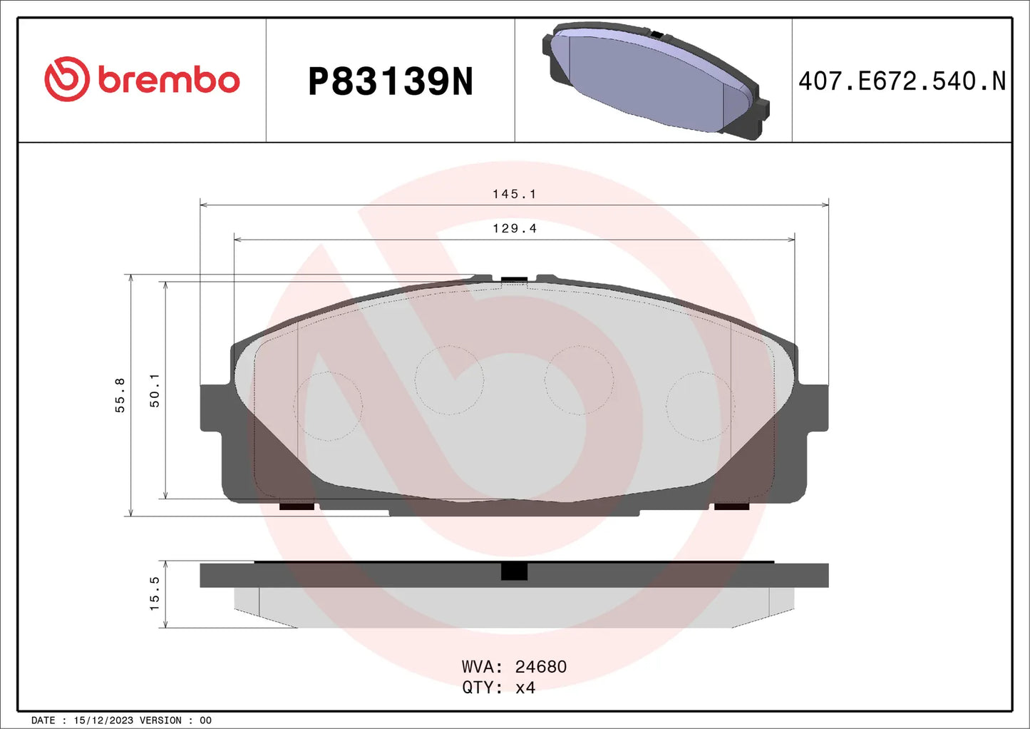 BREMBO NAO Brake Pad Set Front suitable for Toyota P8139N