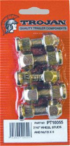 TROJAN Trailer Wheel Stud & Nut 1/2In 5Pc