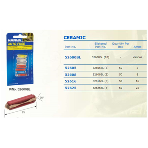 Narva Ceramic Fuse 5A Yellow 50Pk