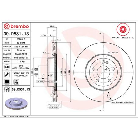 Brembo Prime Co-cast Brake Rotor - 09.D531.13