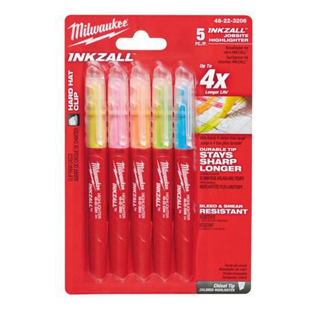 Milwaukee Inkzall Coloured Highlighters (5 Pk) 48223206