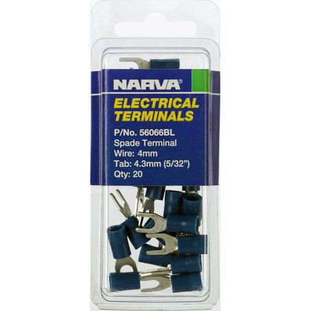 Narva Crimp Terminal Spade Blue Insulated 4.3mm - 20 Pce