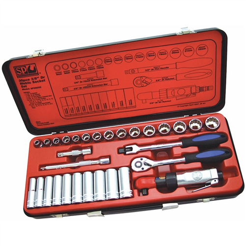 SP Tools SOCKET SET 3/8DR 30PCE 12PT/6PT MET W-SP1762