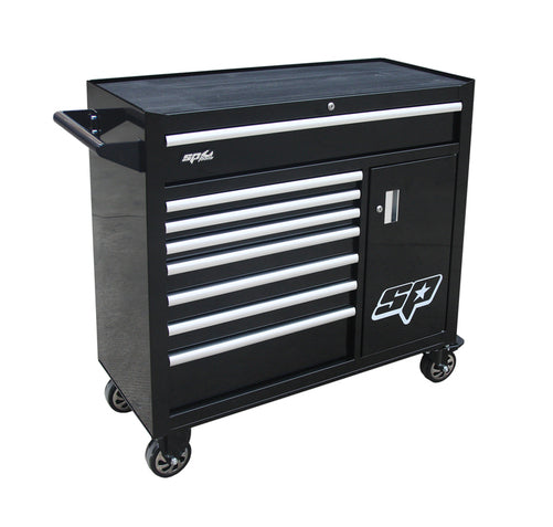 SP Tools 8 Drawer Custom Series Roller Tool Cabinet with Power Tool Cupboard - Black