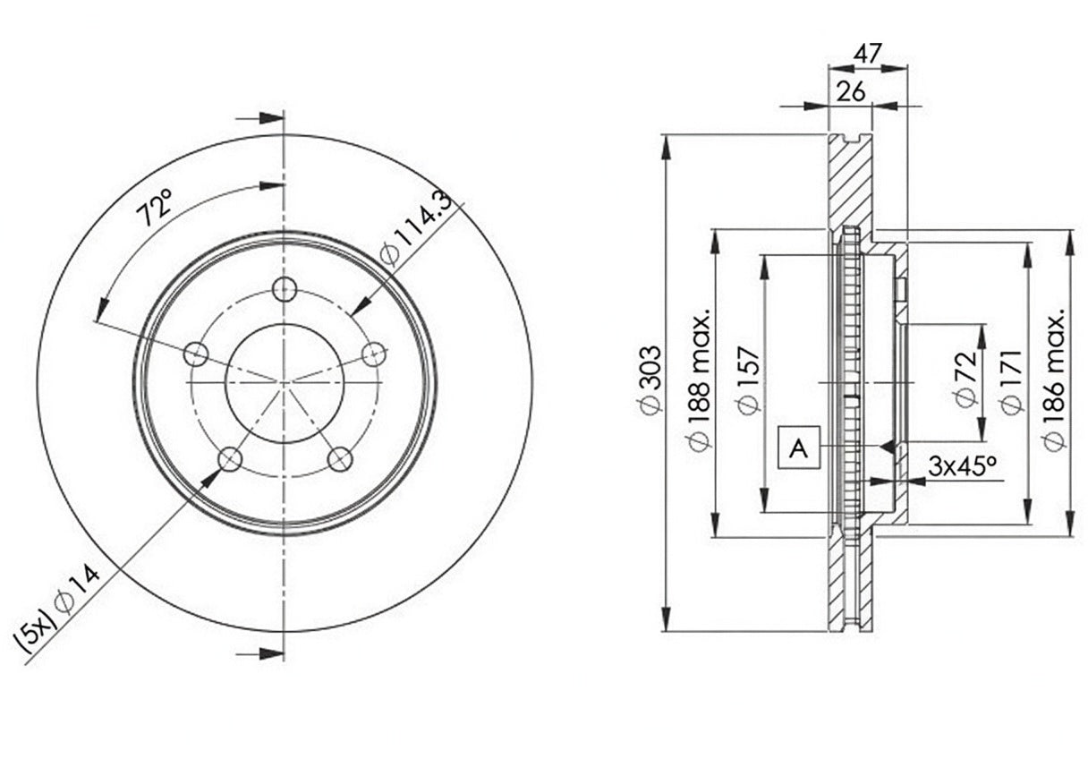 RDA Brakes Standard Disc Brake Rotor Vented 303mm RDA7668