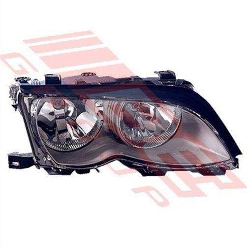 HEADLAMP - R/H - BLACK REFLECTOR - BMW 3'S E46 4D 2001- F/L