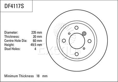 Disc Brake Rotor 235mm x 18 Min