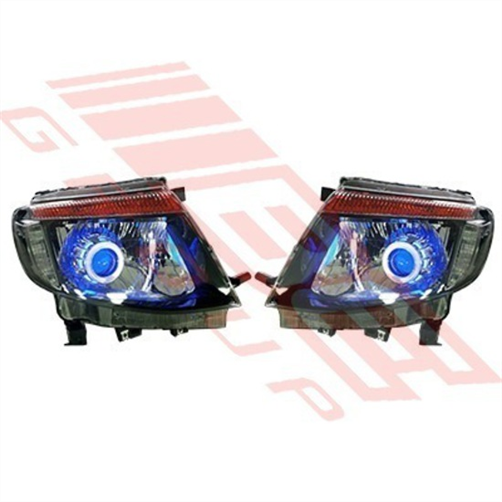 HEADLAMP SET - L&R - BLACK HID TYPE W/LED H/RING - FORD RANGER 2012