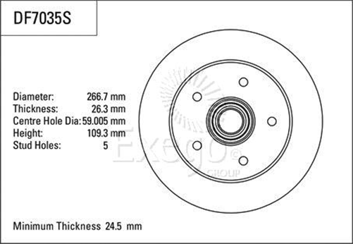 Disc Brake Rotor 266.7mm x 24 Min