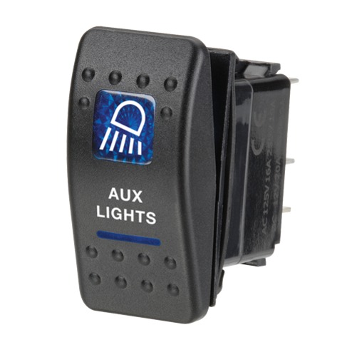 Sealed Rocker Switch Off/On SPDT 12V Blue Illuminated Aux Lights Symbo