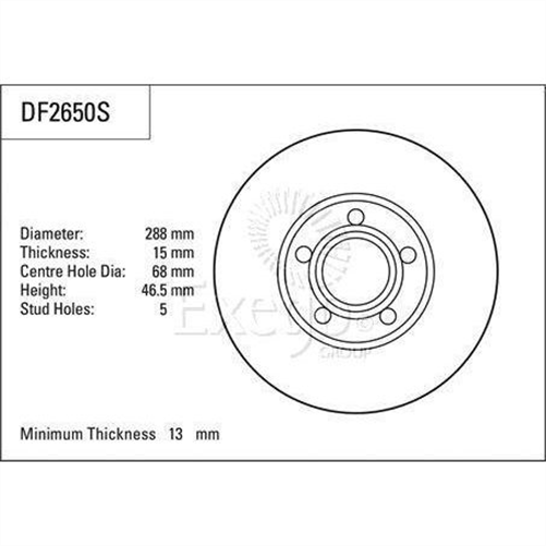 Disc Brake Rotor 288mm x 13 Min