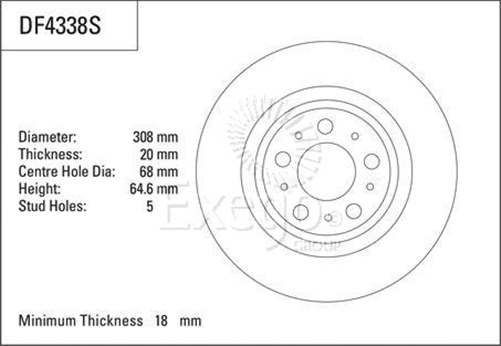 Disc Brake Rotor 308mm x 18 Min