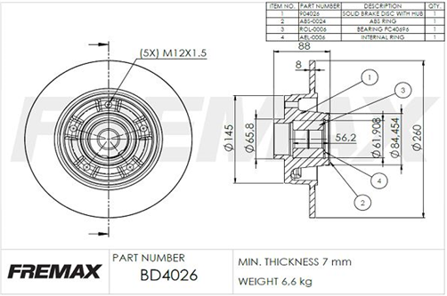 BRAKE DISC REAR EACH BD-4026