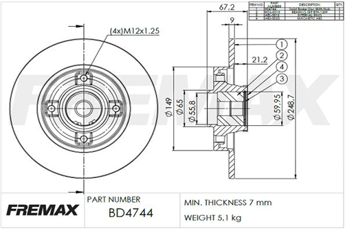 BRAKE DISC REAR EACH BD-4744