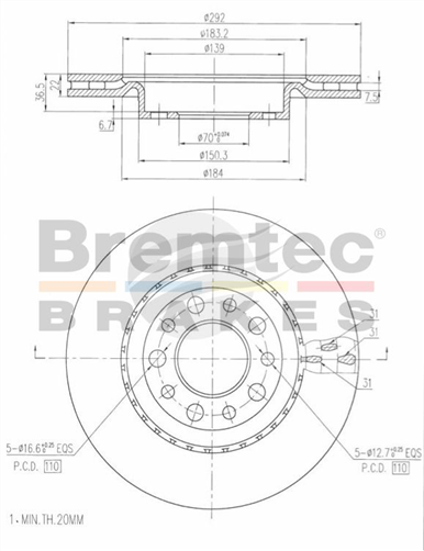 EURO-LINE DISC ROTOR PAIR ALFA ROMEO REAR 292MM BDR19940EL